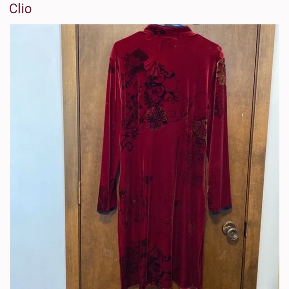 VINTAGE Clio Asian-inspired jacket.Velour  w/black&gold floral High slits sides - Picture 3 of 8